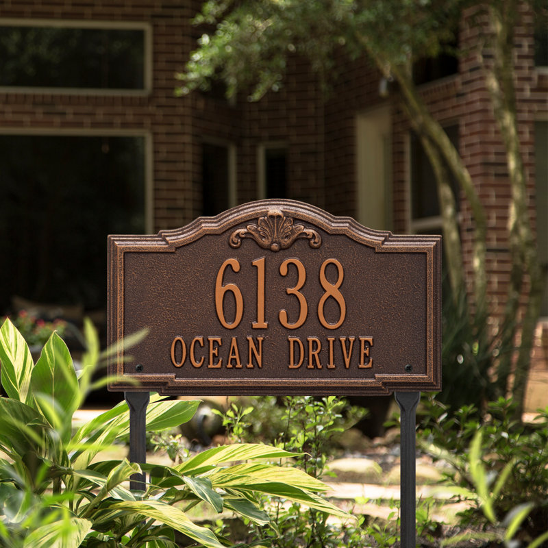 Gatewood Personalized Standard 2-Line Lawn Address Sign, Antique Copper, Yes