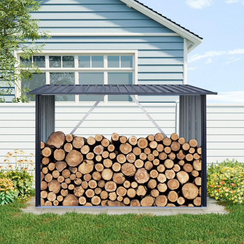7x3 Metal Outdoor Firewood Rack Black
