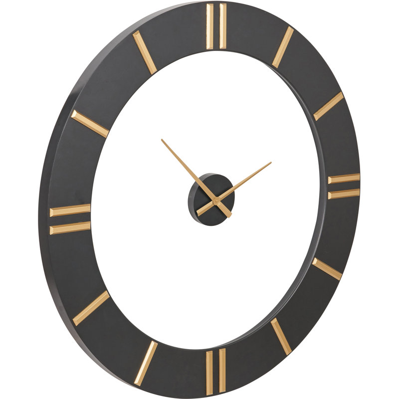 Wood Wall Clock, Black/Gold