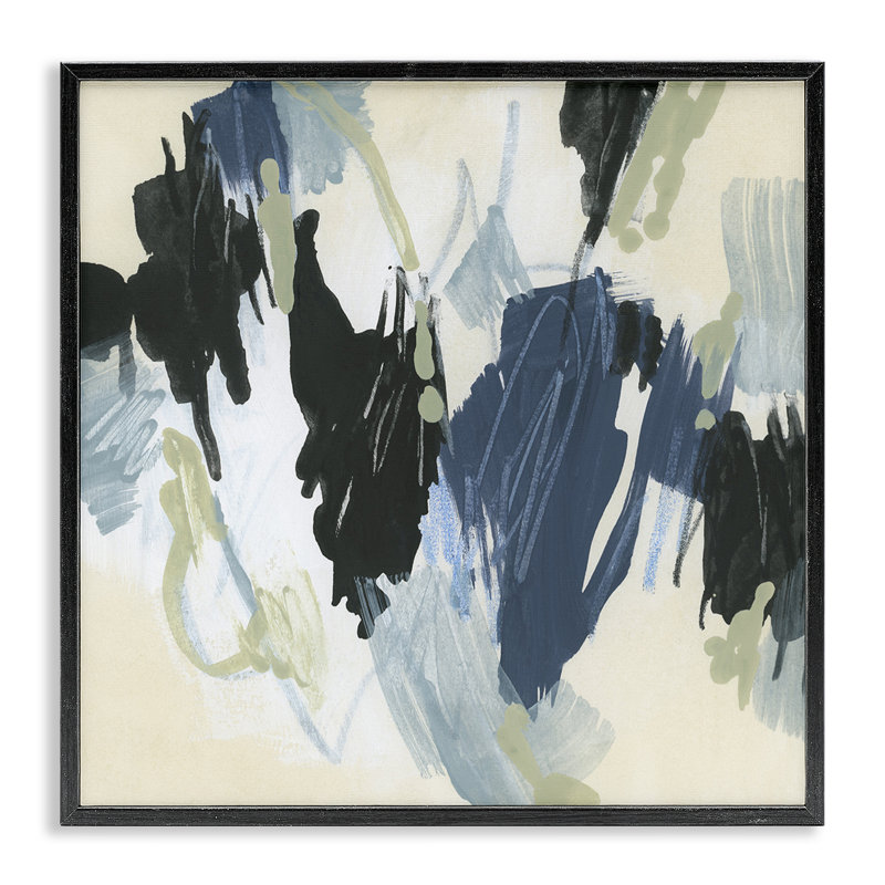 «Blue & Neutral Abstraction», art de la giclée encadrée par June Erica Vess, H 12 po x l 12 po, Giclée encadrée noir minuit