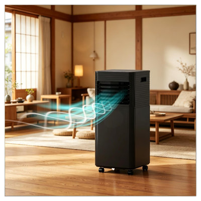 8,000 BTU Portable Air Conditioner on Wheels, Compact Standing Cooler for Rooms up to 344 Sq. Ft., Black