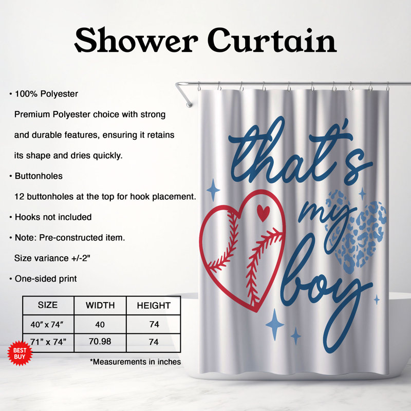Rideau de douche standard 1 pièce Game Day Motivation, H 74 po x l 71 po