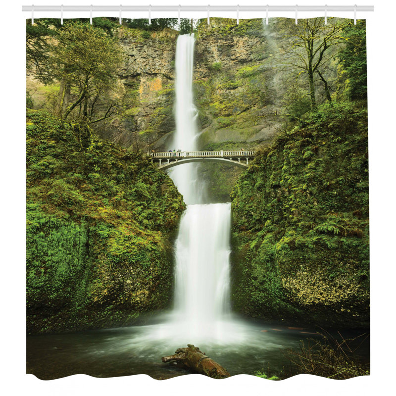 Hobbits Falls of Rivendell Multnomah Waterfall Oregon With Hobbit Elf Path Bridge Scene Image Single Shower Curtain