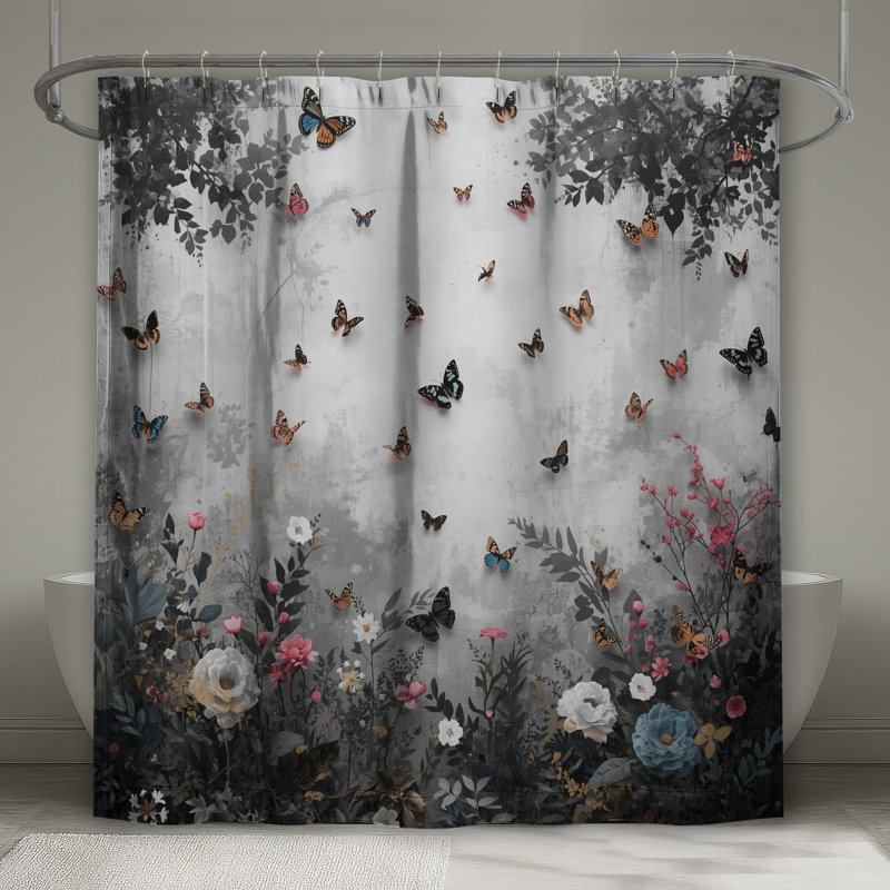 Rideaux de douche papillons et fleurs très longs, L 70 po x H 84 po