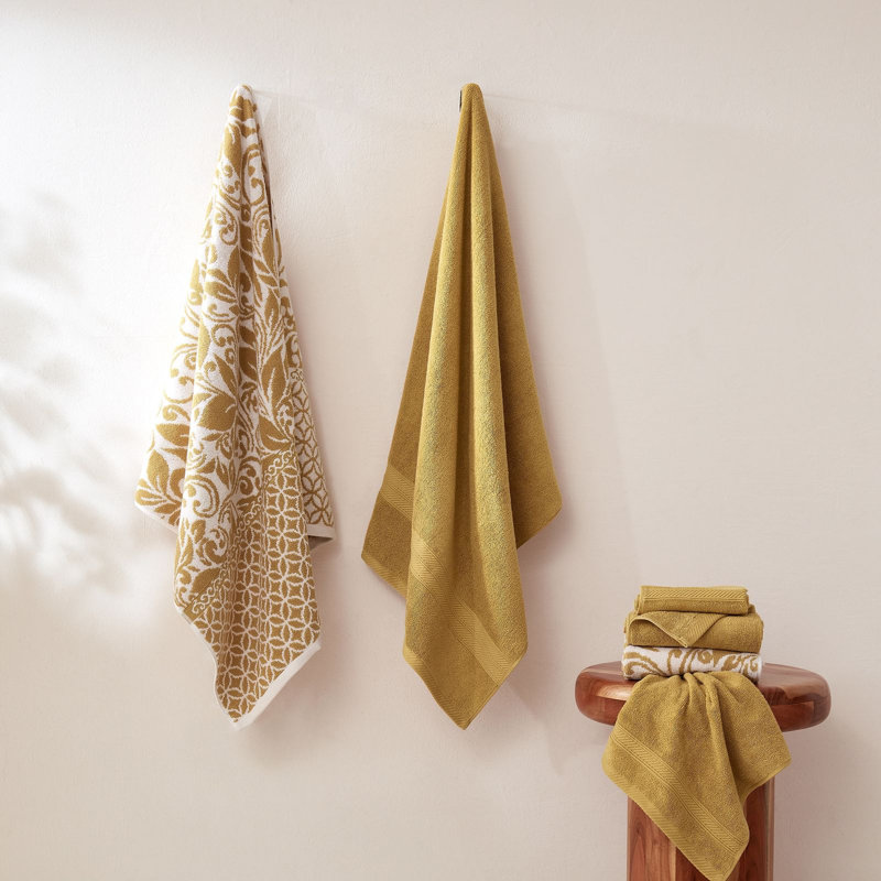 Modern Threads Trefoil Filigree 6-Piece Reversible Yarn Dyed Jacquard Towel Set – 100% Cotton, Quick Dry & Absorbent Bath, Hand & Washcloths