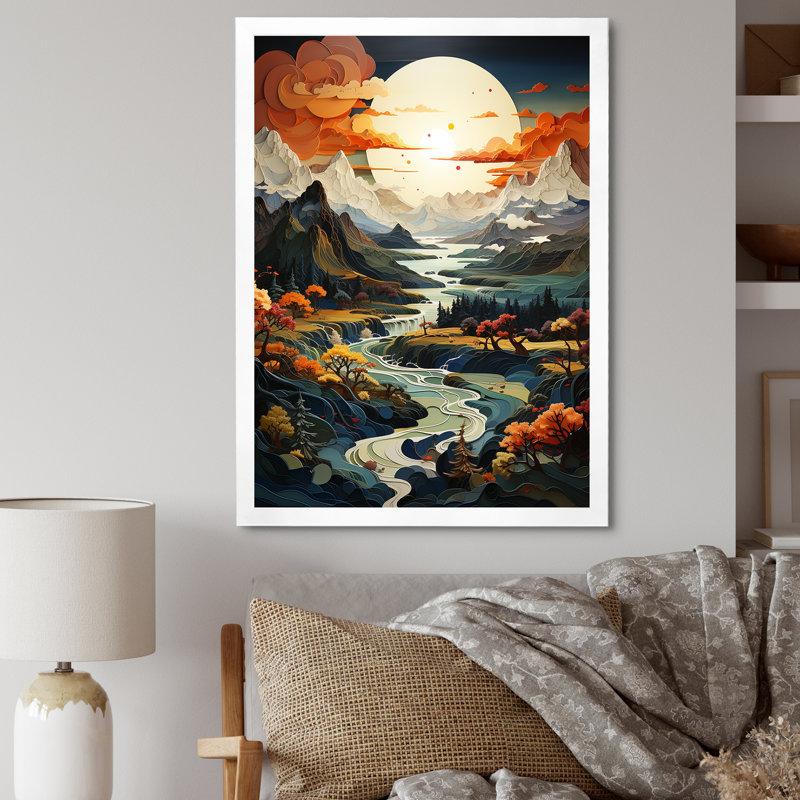" Mountain Stormy Moon I ", White Single Picture Framed, 32" H x 16" W x 1" D