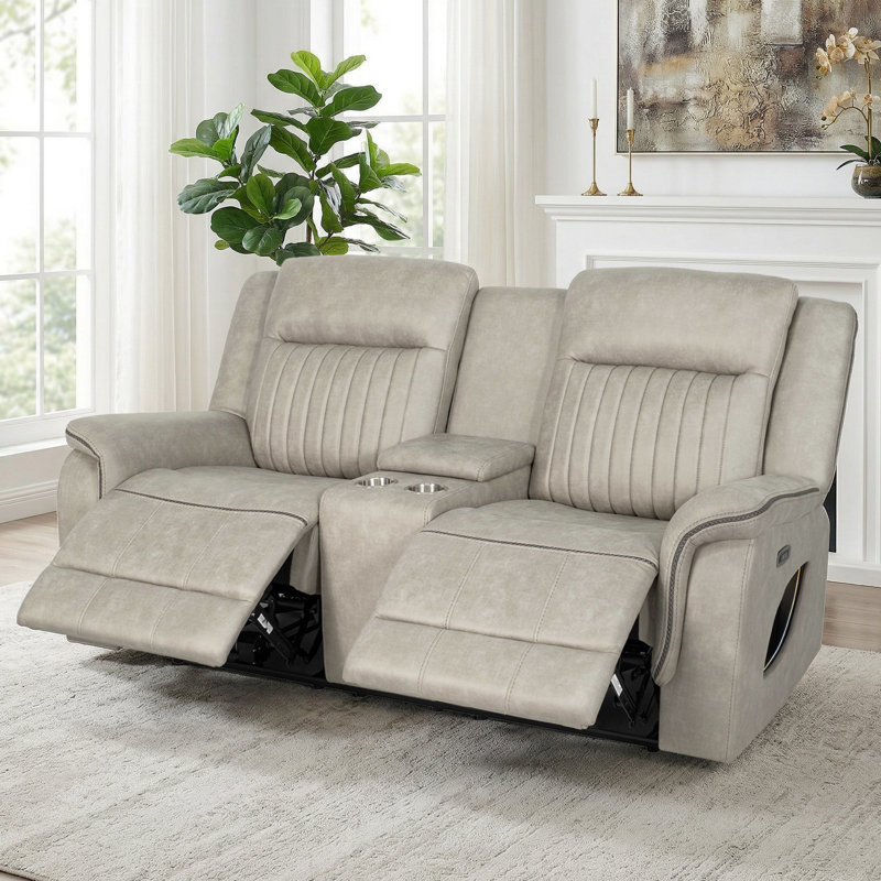 Causeuse électrique surdimensionnée en microfibre de 76 po de large avec rangement pour console, USB, deux porte-gobelets et bande DEL latérale