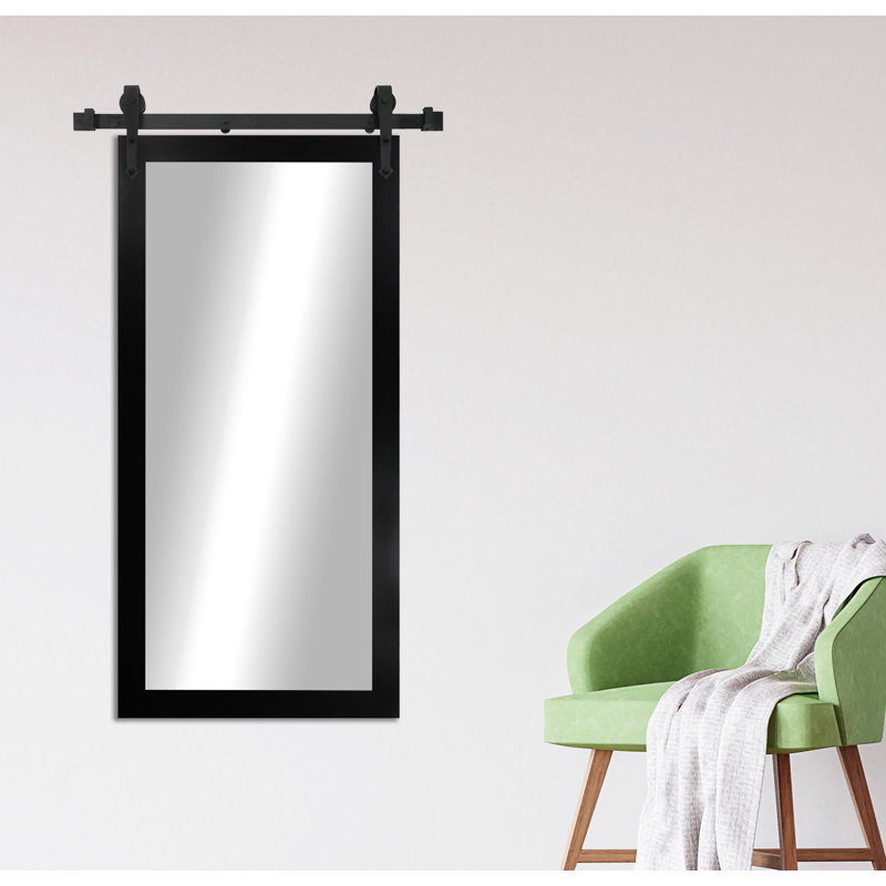 Neace Solid Wood Flat Wall Mirror, Satin Black, 70" H x 36" W