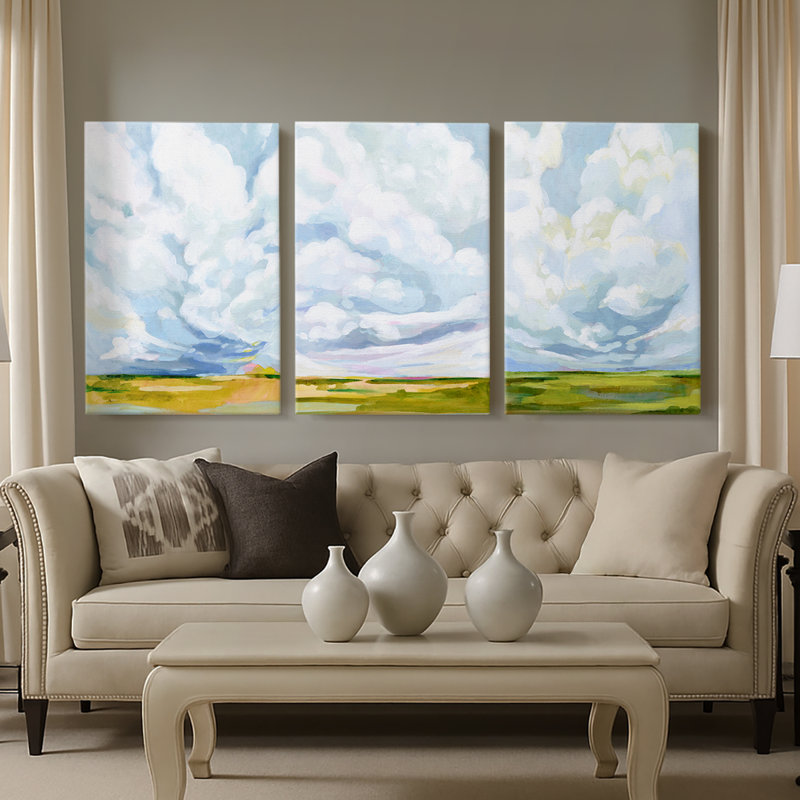 Lucid Skies I - Toile tendue avec châssis sur mesure - 3 pièces, H 60 po x l 120 po