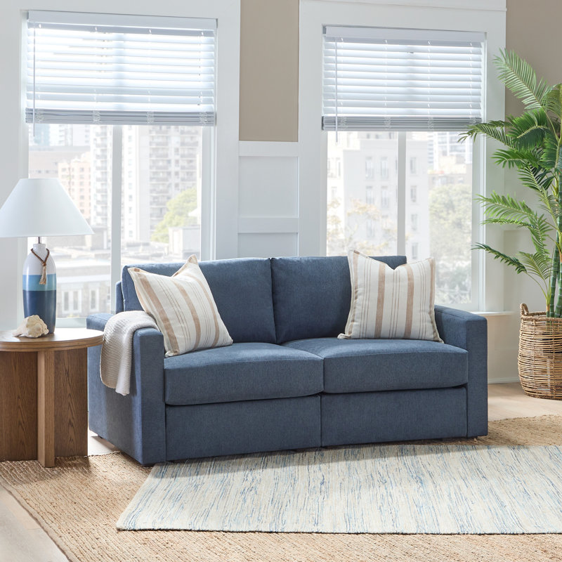 Flex Square Arm Modular Loveseat with Reversible Cushions, 37" H x 72" W x 38" D, Blue Polyester Blend