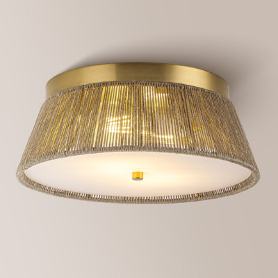 Plafonnier encastré à 2 lumières en rotin tressé à la main de 30 cm (12 po) doré