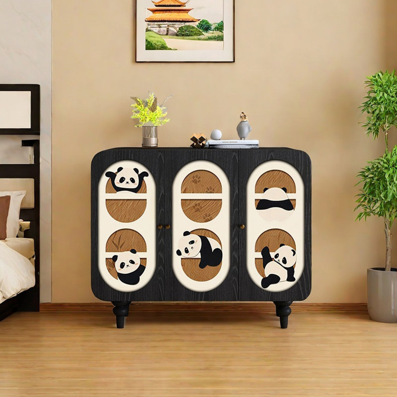 Modern panda pattern solid wood sideboard, Black