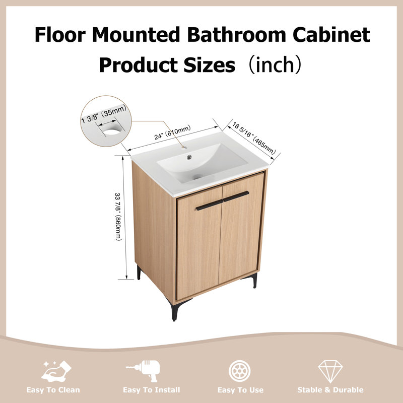 Ensemble de meuble-lavabo simple 24 po avec lavabo en céramique Erisha