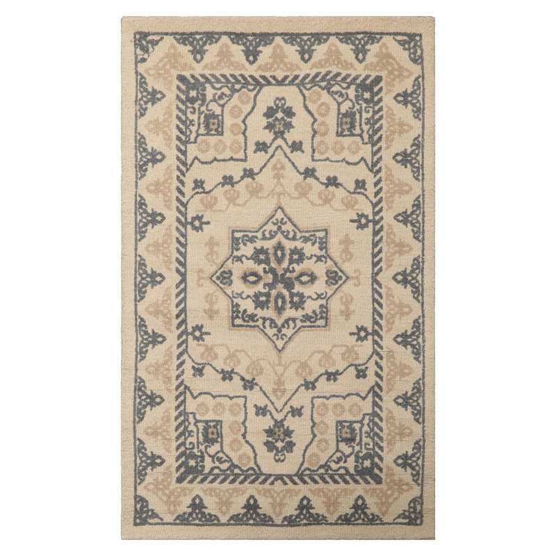 Beige Hand Tufted Geometric Wool Runner Multi Sizes Oriental Area Rug, Rectangle 3' x 5'