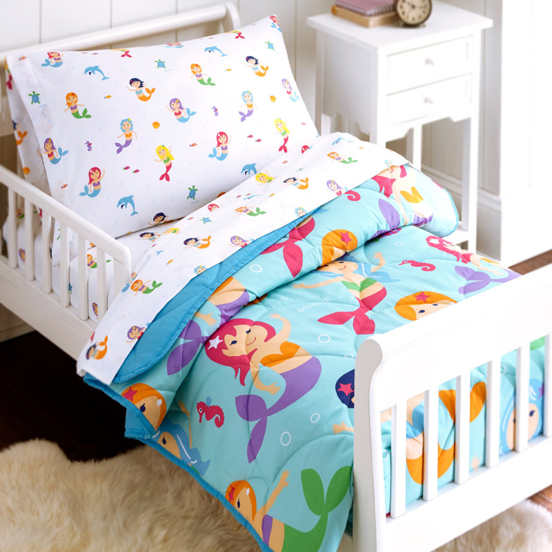 Ensemble de literie pour tout-petits 4 pièces en microfibre avec édredon, taie d'oreiller et draps Wildkin - Sirènes