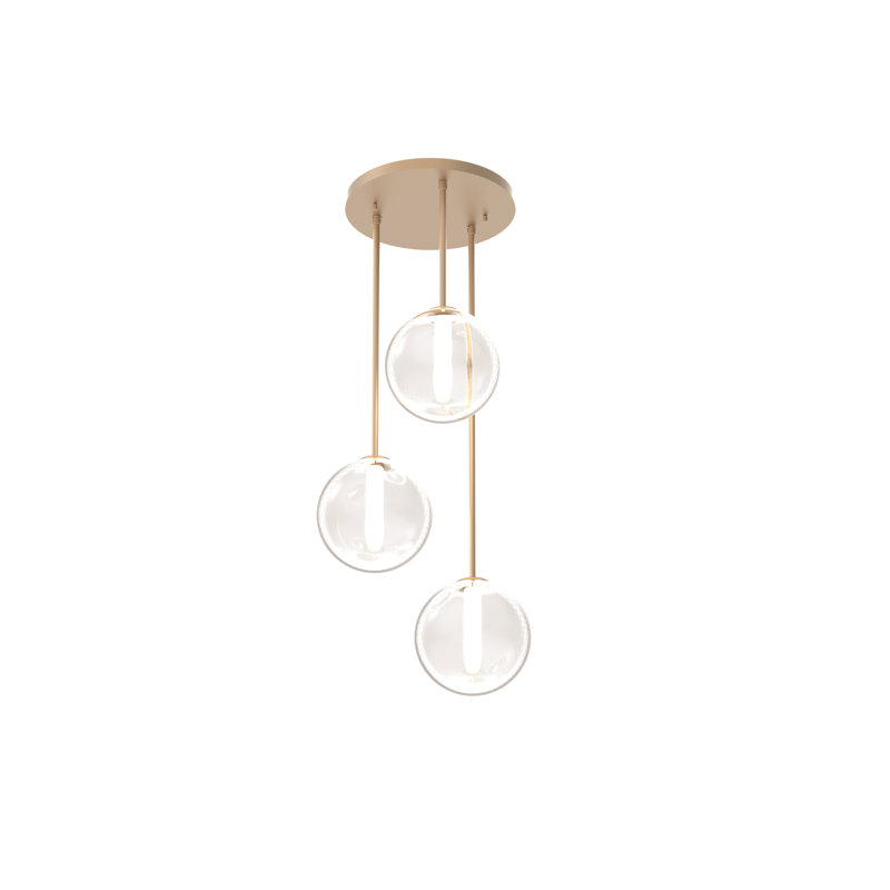 Luminaire suspendu sphère 3 lumières grappe Sumner, Laiton vénitien, Transparent