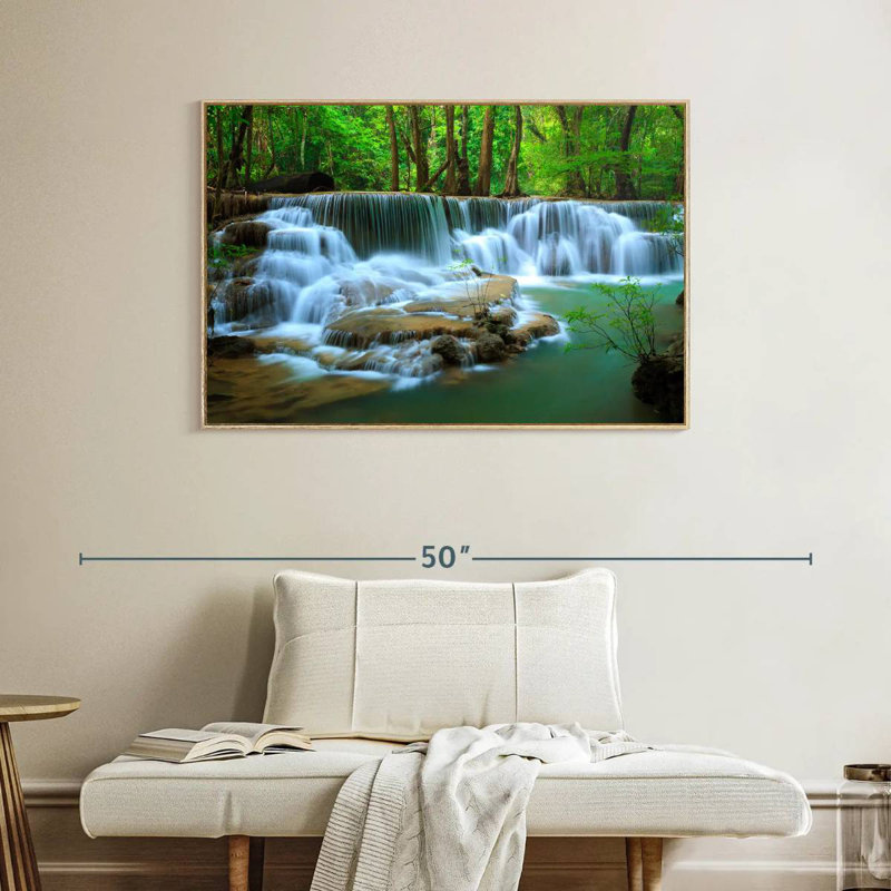Cascade de la forêt profonde de Kanchanaburi, Cadre flottant en bois naturel, 40 po x 27 po