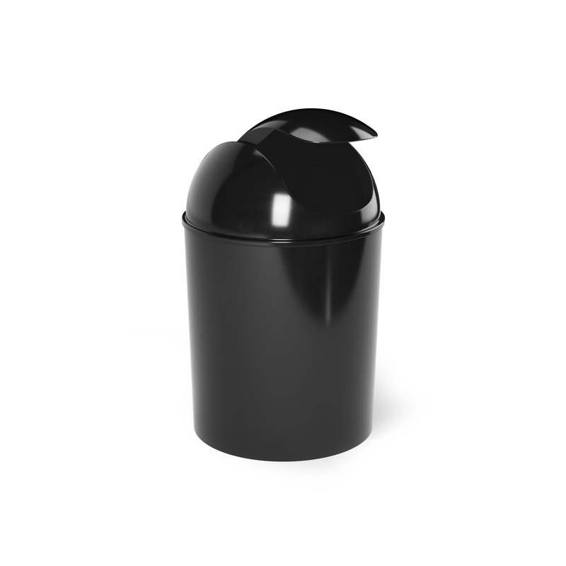 Black Plastic Swing-Top Mini Wastebasket, 1.25 Gallons