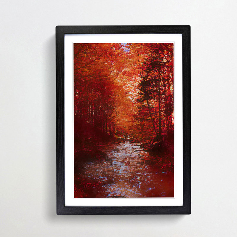The Woodland Stream in Abstract - Framed Print, 50cm H x 35cm W x 2cm D, Black