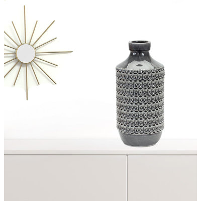 Gray Geometric Cylinder Terracotta Table Vase