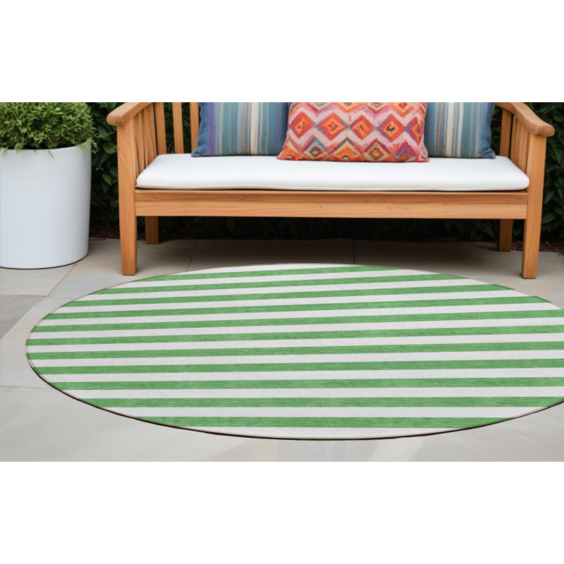 Tapis intérieur lavable rayé rond vert et blanc 8 pi x 8 pi