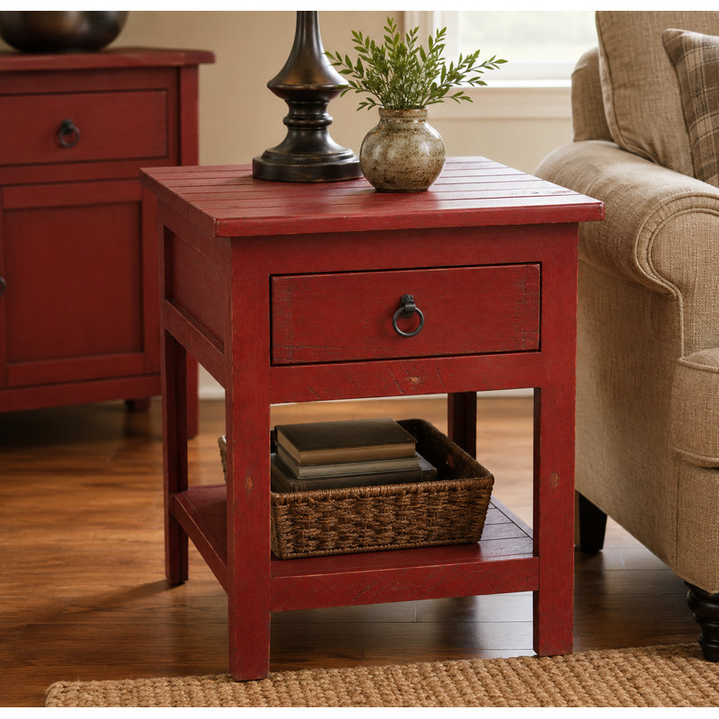 Table de bout rustique Canales, Rouge rustique