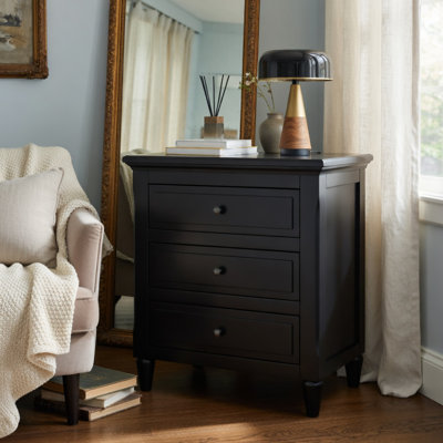 U_STYLE Table de chevet peinte de 28 po avec 3 tiroirs et rails coulissants lisses, armoire de chevet simple avec poignée en métal, table d'appoint minimaliste avec pieds en caoutchouc pour canapé de chambre à coucher