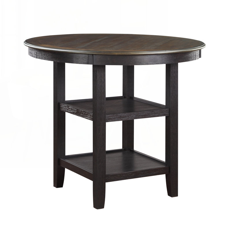 Table de salle à manger à hauteur de comptoir 1 pièce brun et noir avec 2 tablettes