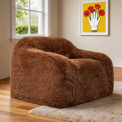 Single Cloud Arm Chair Faux Fur, Boneless Couch With Memory Foam Compression Arm Chair In A Box For Living Room, Bedroom Or Small Apartment