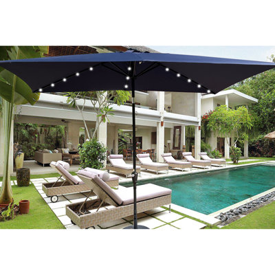 10x6.5ft Rectangular Umbrella With Solar Lights - Shockproof, Navy Blue Led Patio 10x6.5ft, ,
