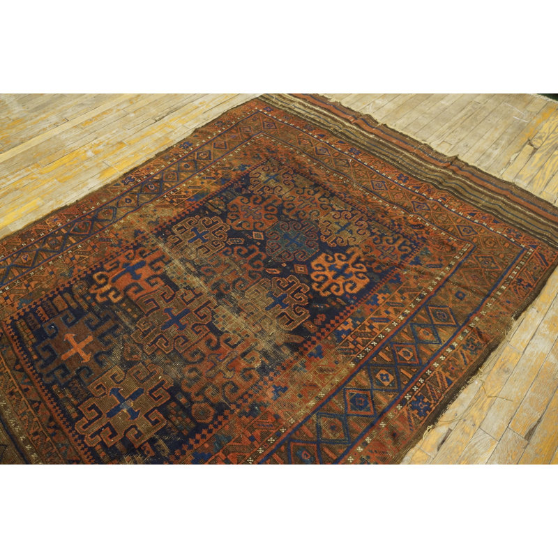 Earthy Antique Late 19th Century Tribal Geometric Afghan Baluch Rug