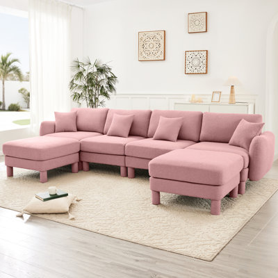 Tissu moderne à 4 places rose avec des pieds cylindriques en forme de coquillage pour la détente dans la chambre à coucher