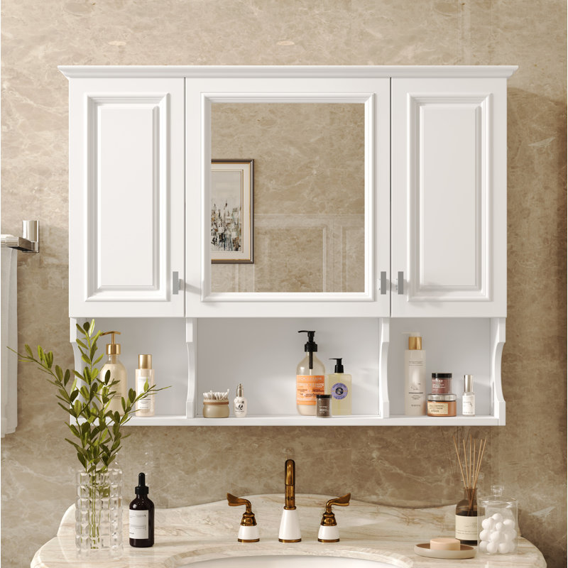 Armoire à pharmacie murale pour salle de bain, armoire de salle de bain moderne avec miroir, armoire à miroir avec tablettes ouvertes,