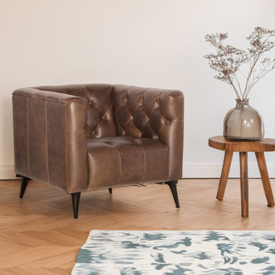 Kaeo 34'' Wide Genuine Leather Barrel Chair