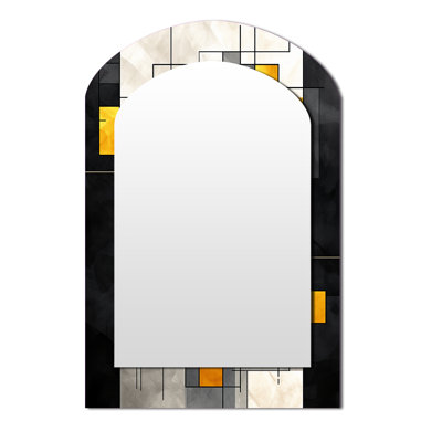 Jaune et gris géométrique fusion 2 - grand miroir mural asymétrique géométrique, miroir décoratif de forme libre jaune, impression d'art en métal