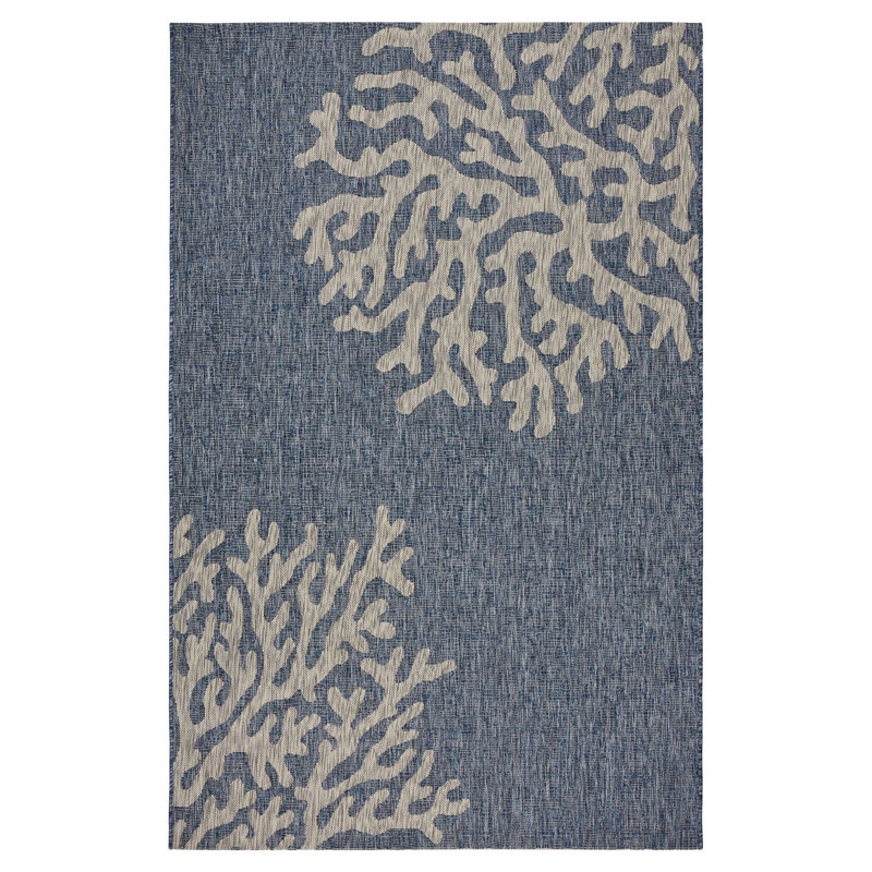 Christiane Navy/Gray Floral Coastal Reef Indoor/Outdoor Area Rug, Rectangle 7'9" x 9'5"