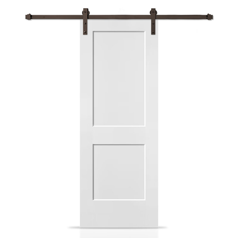 Porte de grange à panneaux avec quincaillerie d'installation, 30 po x 85 po, Blanc apprêté, Bronze huilé