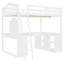 Lit mezzanine double en bois avec bureau en U, compartiments de rangement et miroir à trois volets, blanc