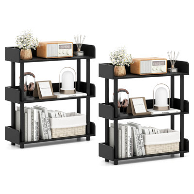 2 PCS 3-Tier Bookshelf with Anti-Tipping Kit Industrial Storage Unit for Living Room Black