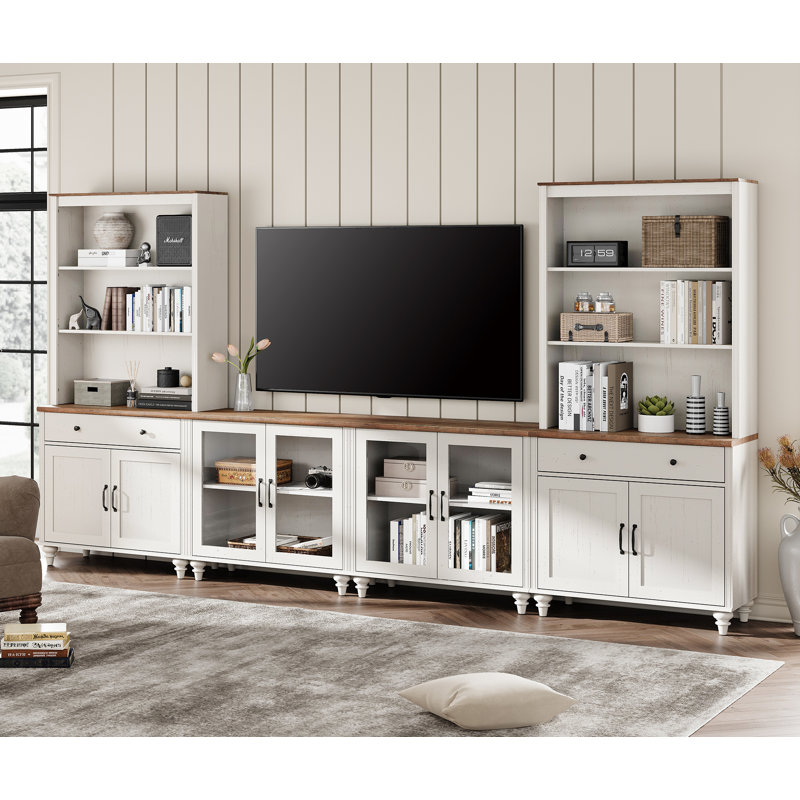 Scarlett 135.4" W Solid and Manufactured Wood Entertainment Center , White
