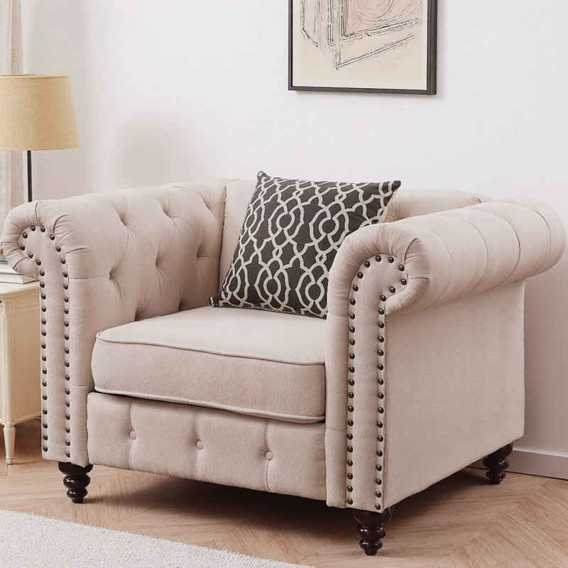 Chaise en lin beige Aurelia avec coussin, Beige