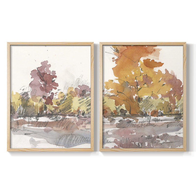 «Watercolor Treeline S croquis I», reproduction encadrée de qualité supérieure - prête à être accrochée - aucun clou requis - aucun clou requis