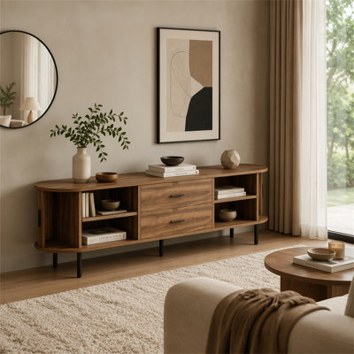 70" TV Stand, Modern Media Console with Storage and Sliding Tambour Door