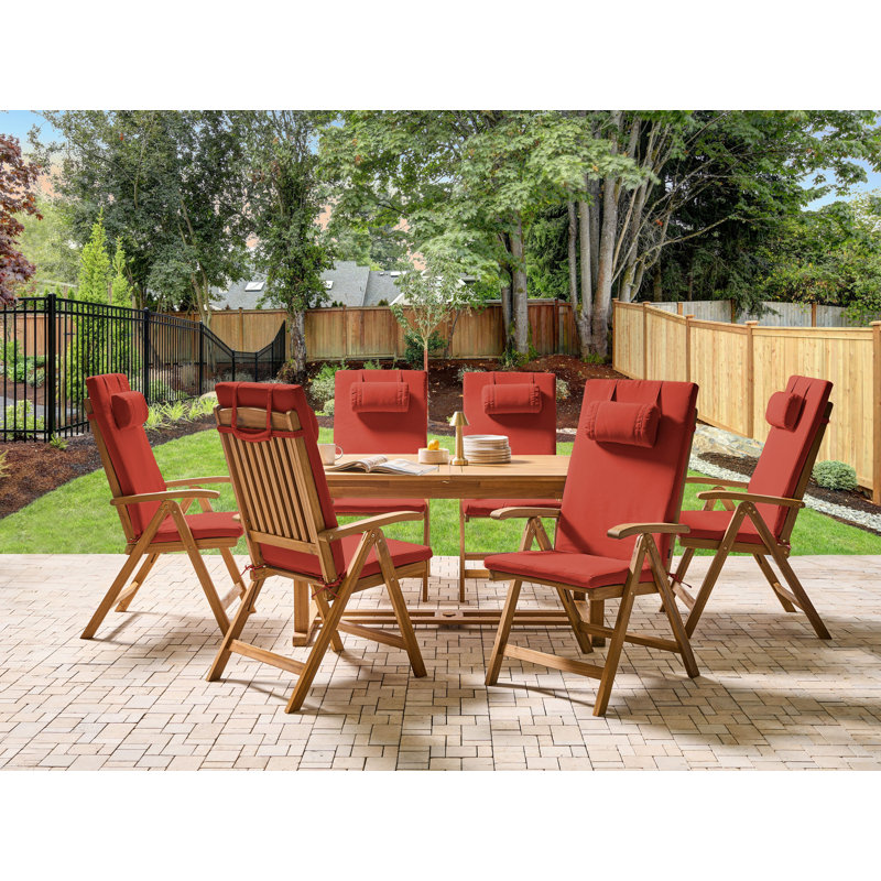 Aarica 6 - Person Acacia Patio Dining Set with Rectangular Table , Cushions Included, Red