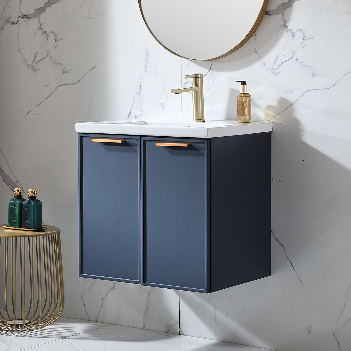 Mercer41 Ravyn 24'' Blue Modern Wall Mounted Bathroom Vanity With Ceramic Sink Wayfair
