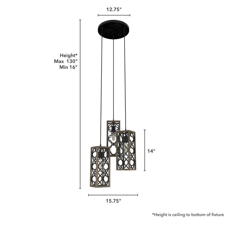 Gablecrest 3 Light Rectangle Cluster Pendant, French Oak