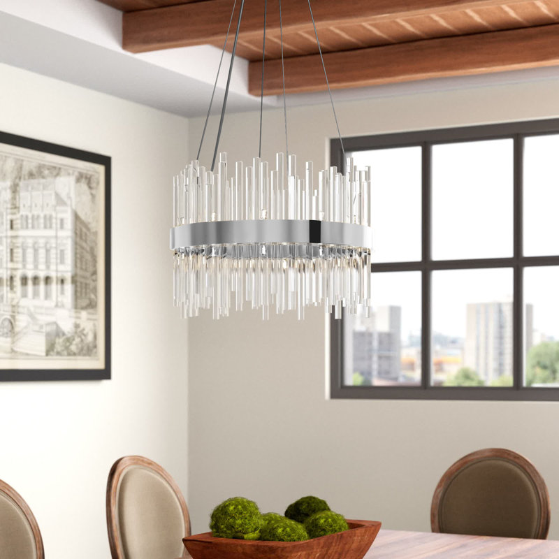 Lustre tambour unique Dalton, Chrome chrome, H 14 po x l 25 po x P 25 po, 16 lumières