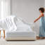 Drap-housse pour lit simple en satin de coton blanc 4 pièces