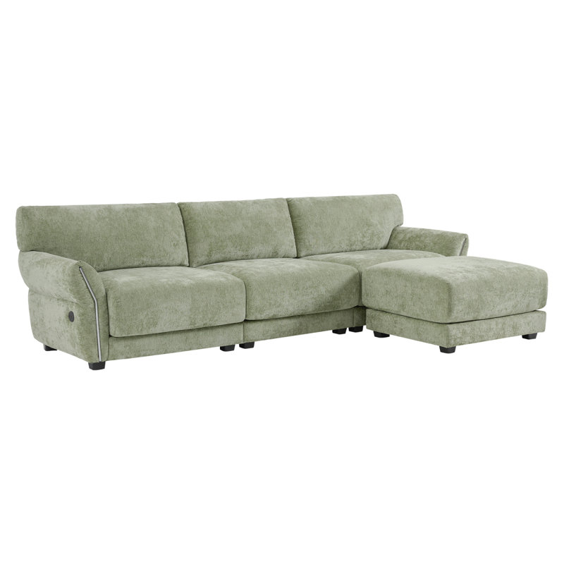 Modular Sectional Sofa, L-Shape with Extra-Wide Seat Cushion, USB and Type-C Charger, Petal Armrest Design, High Density Foam, Free Movement Ottoman,Chenille, 4 Seat