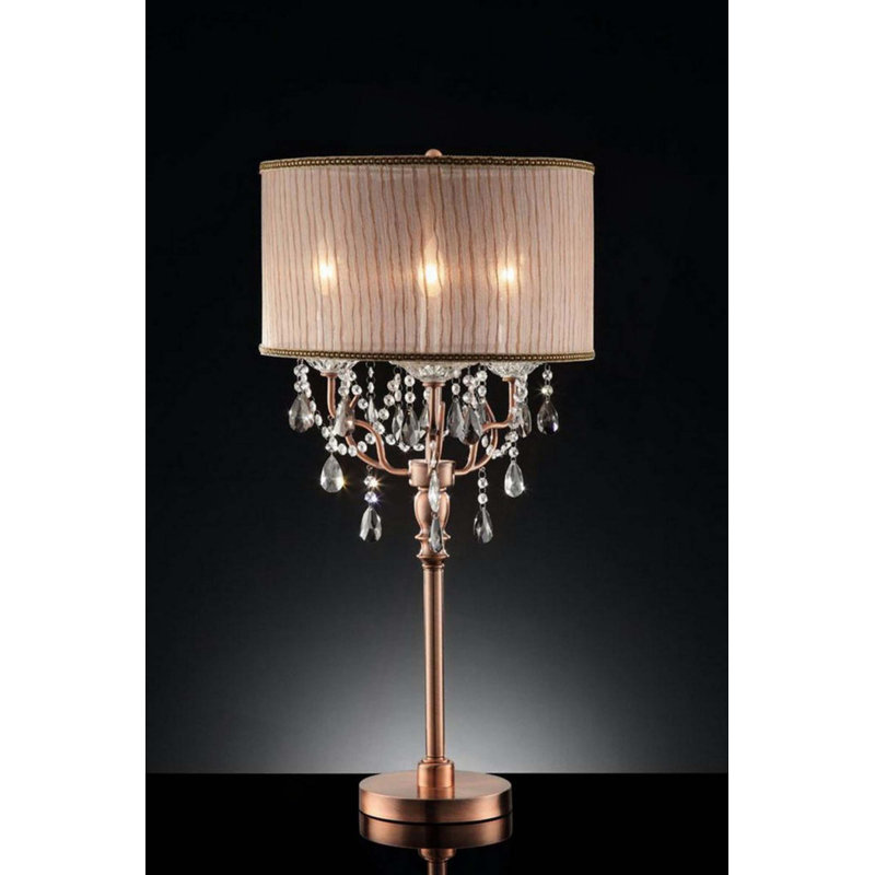 Lampe de table "Rosie" avec accents rose argenté et cristal, abat-jour